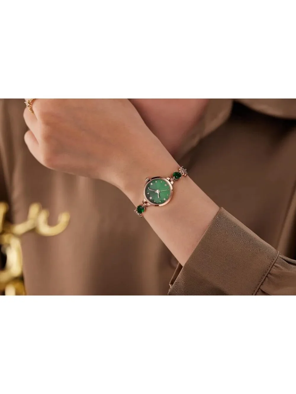 Women's Green Bezel with Crystals Dial Bracelet Strap Diamonds Wrist Watches